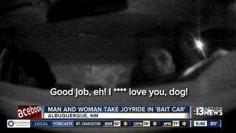 Man and woman's joyride in bait car caught on camera