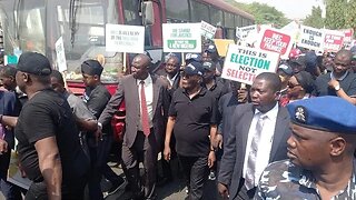 Atiku Abubakar leads other PDP members in protest to INEC's headquarters in Abuja