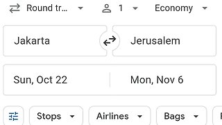 CHECK FLIGHTS JAKARTA -- JERUSALEM OCT 22