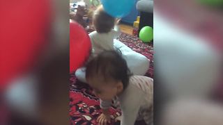 Cute Twin Boys Meet Balloons