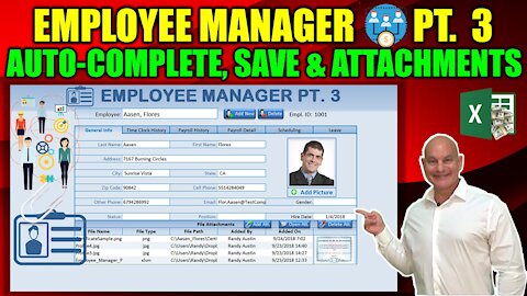 How To Add Auto-Complete, Attachments & Auto-Save Data In Excel [Employee Manager Pt. 3]