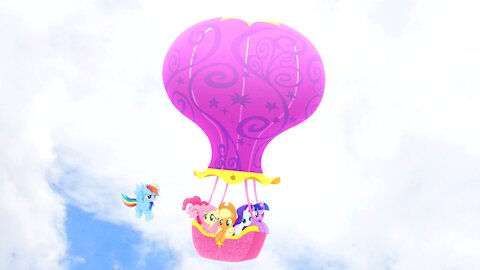 Six Ponies Flying in a Pink Hot Air Balloon