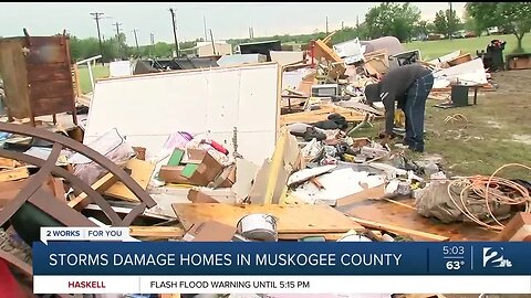 Storm destroys Muskogee County mobile home