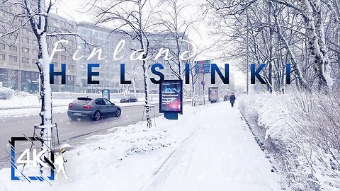 Gray Snow Walk in Central Helsinki, Finland 4K Binaural Surround Sound