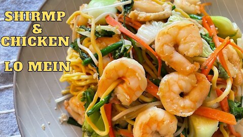 How to make Shrimp & Chicken Stir Fried Lo Mein/怎麼做蝦仁炒麵