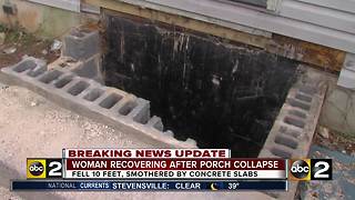 Woman falls through steps and is trapped under concrete