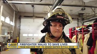 A Macomb Township firefighter is walking 140 miles to Grand Rapids in full gear for one reason