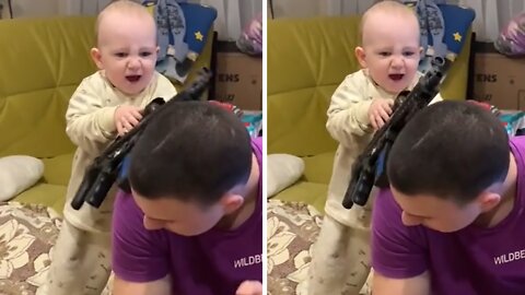 Baby Hilariously Makes Epic Machine Gun Sounds