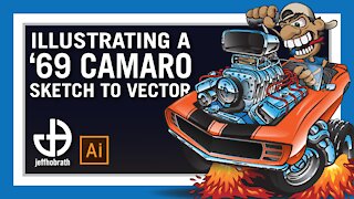 Illustrating a Classic '69 Camaro Muscle Car Cartoon Sketch to Vector | Jeff Hobrath Art Studio