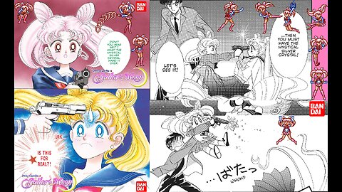 Pretty Guardian Sailor Moon Manga: Remastered Eternal Edition - Chibiusa Shoots Usagi Tsukino with a Firearm (Manga Version)