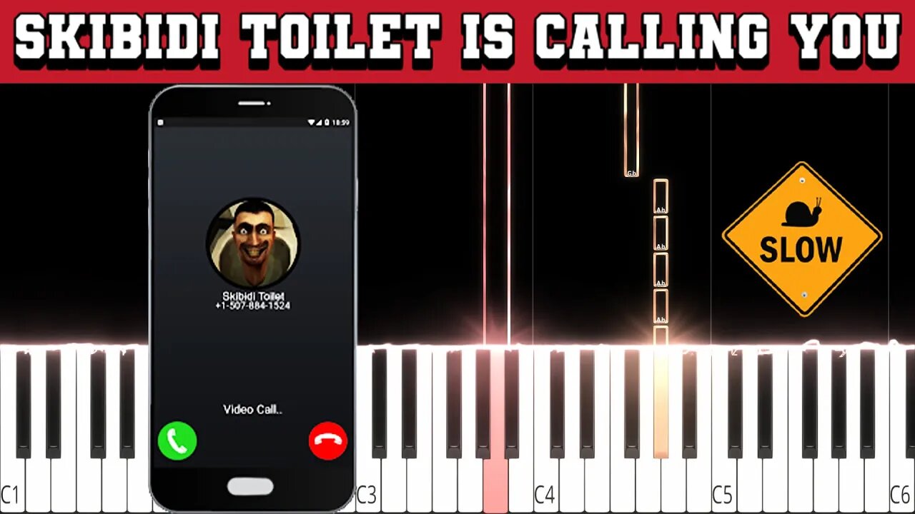 Skibidi Toilet Is Calling You (Beginner/Super Easy) Slowed Piano Tutorial  (Free Sheet Music + MIDI)