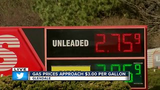 Gas prices could soon reach $3 per gallon