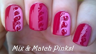 Mix & match drag marble pink toothpick nail art