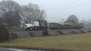 CSX Truck Pulling A Flatcar And Excavator Past Green Road Alexis NC 2-3-22