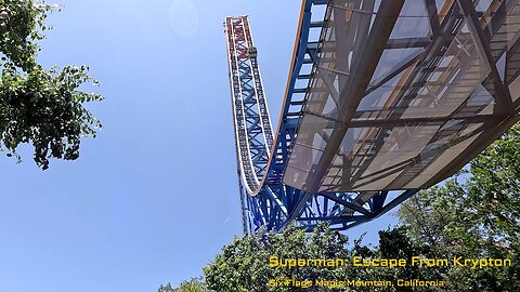 Off Ride Footage of SUPERMAN: ESCAPE FROM KRYPTON at Six Flags Magic Mountain, California, USA