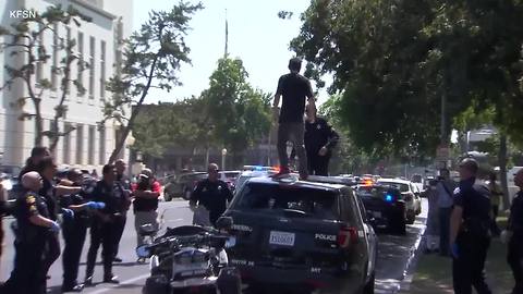 Man smashes cop car in Fresno