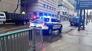 Boston police setting up barricades along Longwood Ave