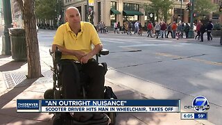 Denver man says a scooter rider on the sidewalk slammed into his wheelchair