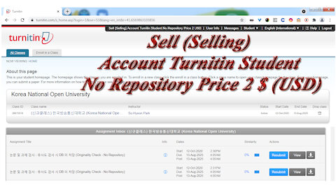 Sell (Selling) Account Turnitin Student No Repository Price 2 $ (USD)