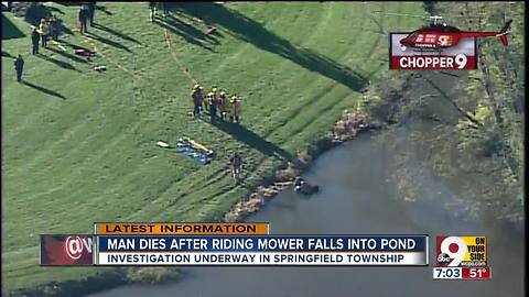 Man dies after riding mower falls into pond