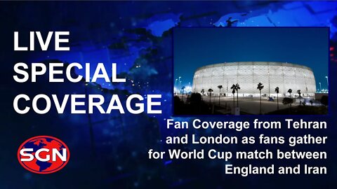 Fans gather in London and Tehran fan zone to watch England vs Iran Match Opener (Split Screen)