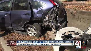 Driver crashes into parked cars during chase