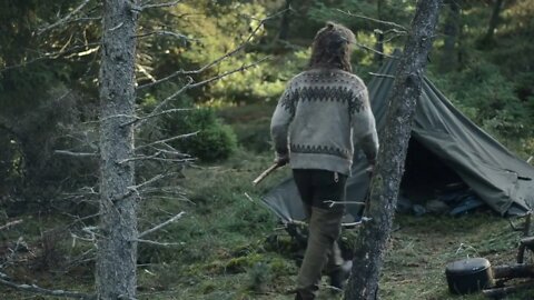 6 days solo bushcraft - canvas lavvu, bow drill, spoon carving, Finnish axe @ 16
