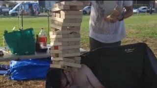 An extremely difficult way to play Jenga!
