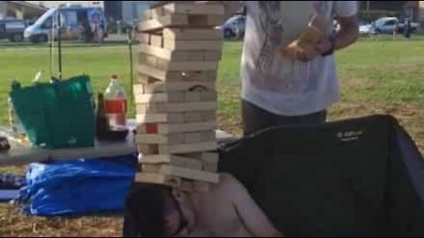 An extremely difficult way to play Jenga!