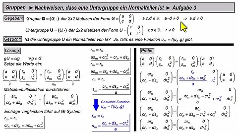 Gruppen ► Normalteiler-Eigenschaft einer Untergruppe nachweisen ► Aufgabe 3 (schwieriger)