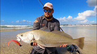 Fishing for kob in the surf with Paddle tails/soft plastics.