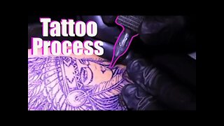 ✅Process of Tattooing an Indian and a wolf. 👀(Close up, with real time)