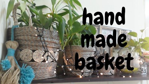 Hand made basket planter/planter from rope DIY