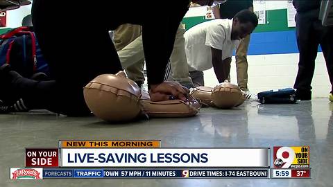Ohio high school students learning CPR