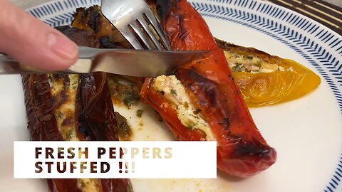 Fresh Peppers Stuffed with Ricotta, Parmesan and Feta Cheese.👍 Delicious combination!!👌