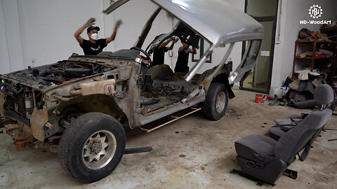 Destroy the old damaged car to make a Mercedes G63 AMG made of wood