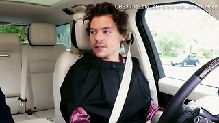 Harry Styles' trousers move up his body in carpool with James Corden #carpoolkaraoke