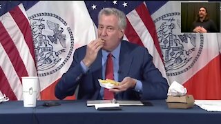 DeBlasio Stuffs His Face While Bribing NY'ers To Get Vaccinated