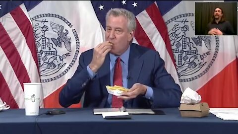 DeBlasio Stuffs His Face While Bribing NY'ers To Get Vaccinated