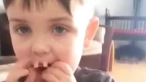 A Little Boy Takes His Grandma's False Teeth And Puts Them In His Mouth
