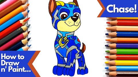 How to draw and paint Chase from Paw Patrol Mighty Pups
