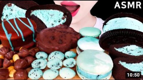 ASMR MINT CHOCOLATE, ICE CREAM, OREO, CAKE, MACARONS, SNACKS EATING SOUNDS MUKBANG