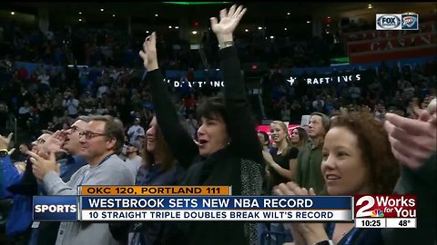 Russell Westbrook sets NBA-record with 10th straight triple double in 120-111 Thunder win over Portland