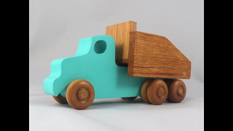 Green Wood Toy Dump Truck, Handmade and Painted in Your Choice of Colors and Amber Shellac
