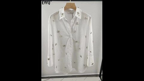 Crystal Beading Decoration White Shirt For Women