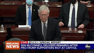 Sen. Mitch McConnell delivers remarks after pro-Trump riot at Capitol