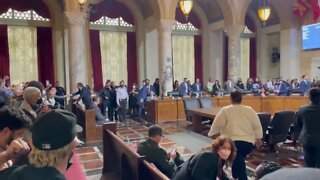 Left Wing Protesters scream inside LA City Hall over Racist Remarks