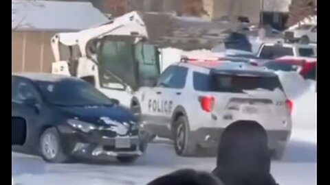 Bobcat smashes a police SUV at Nebraska Home Depot