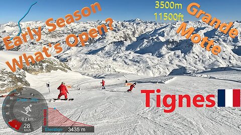 [4K] Skiing Tignes, Grande Motte Glacier 3500m/11500ft Early Season, France, GoPro HERO11