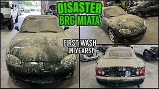 Disaster Body Shop Find | Extremely Dirty Miata | First Wash In Years | Car Detailing Restoration!